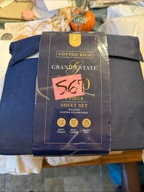 Grand & Estate Cotton Rich Full 6 Piece 1000 Thread Count Sheet Set - Navy
